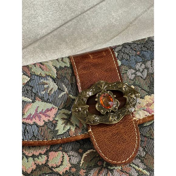 EUC Patricia Nash Verdura Bosque Tapestry Crossbody Clutch Leather Floral Purse - Picture 14 of 14